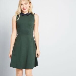 Modcloth Forest Green Scallop Collared Mini Dress